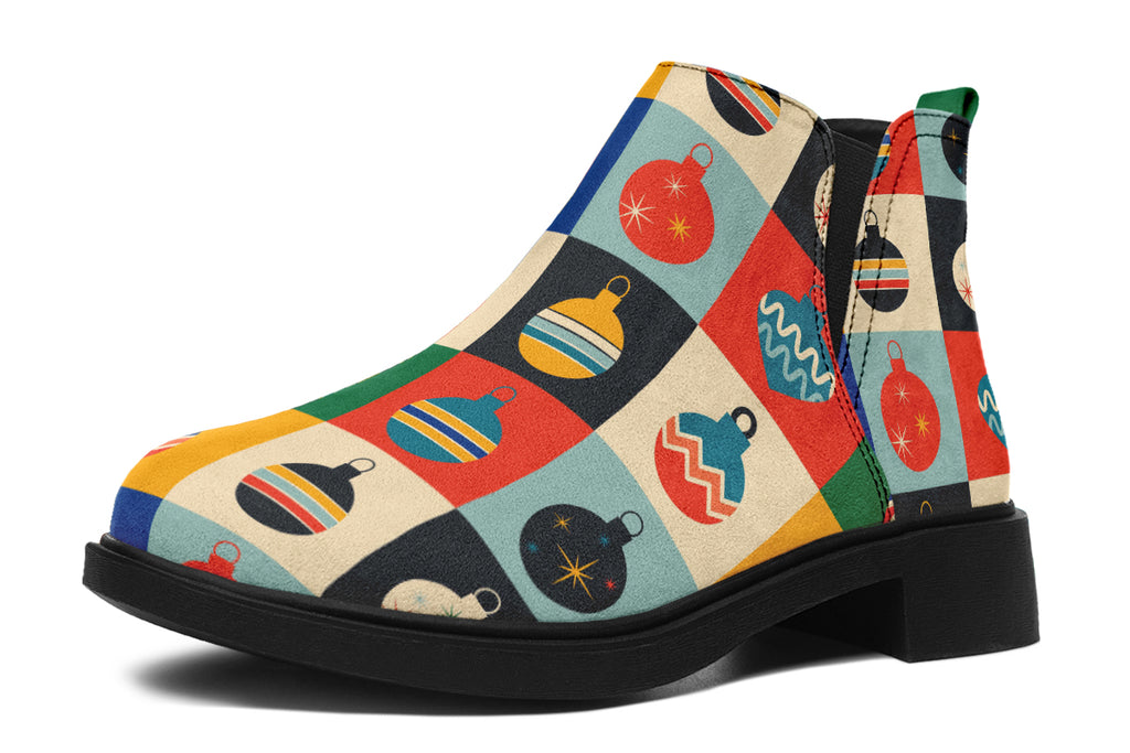 Retro Xmas Baubles Ankle Boots Offbeat Sweetie