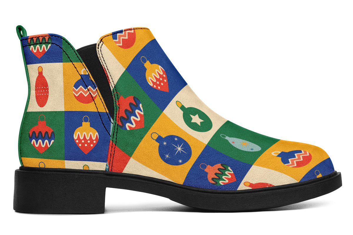Retro Xmas Baubles Ankle Boots Offbeat Sweetie