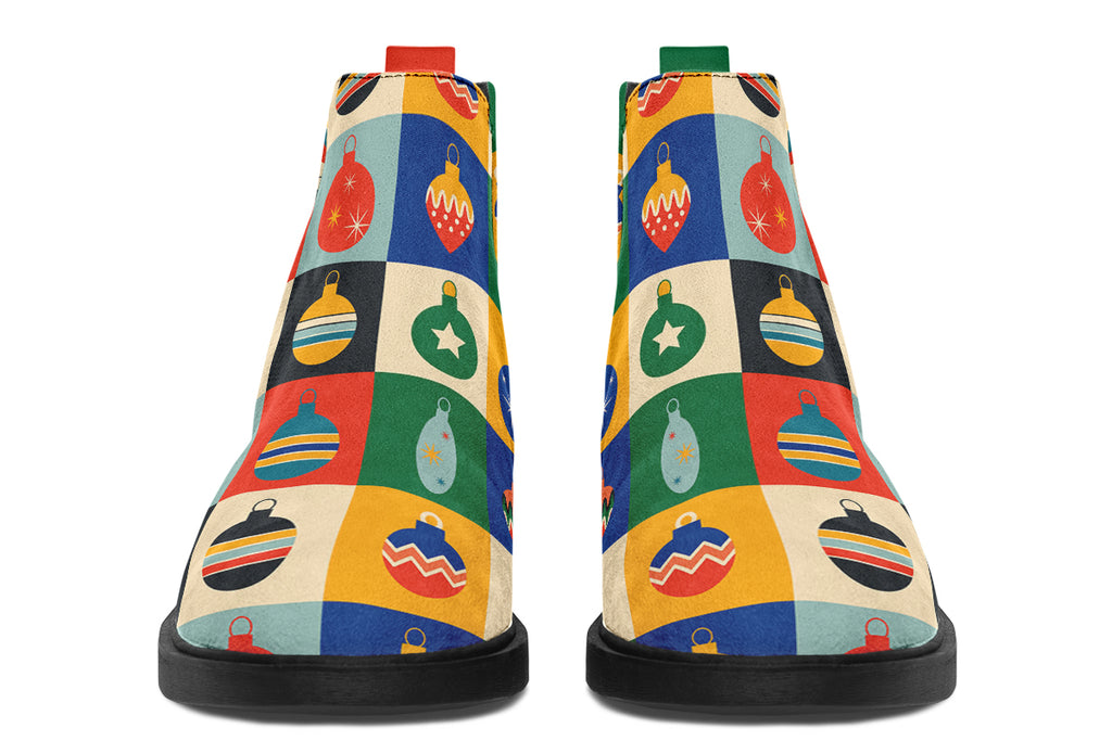Retro Xmas Baubles Ankle Boots Offbeat Sweetie