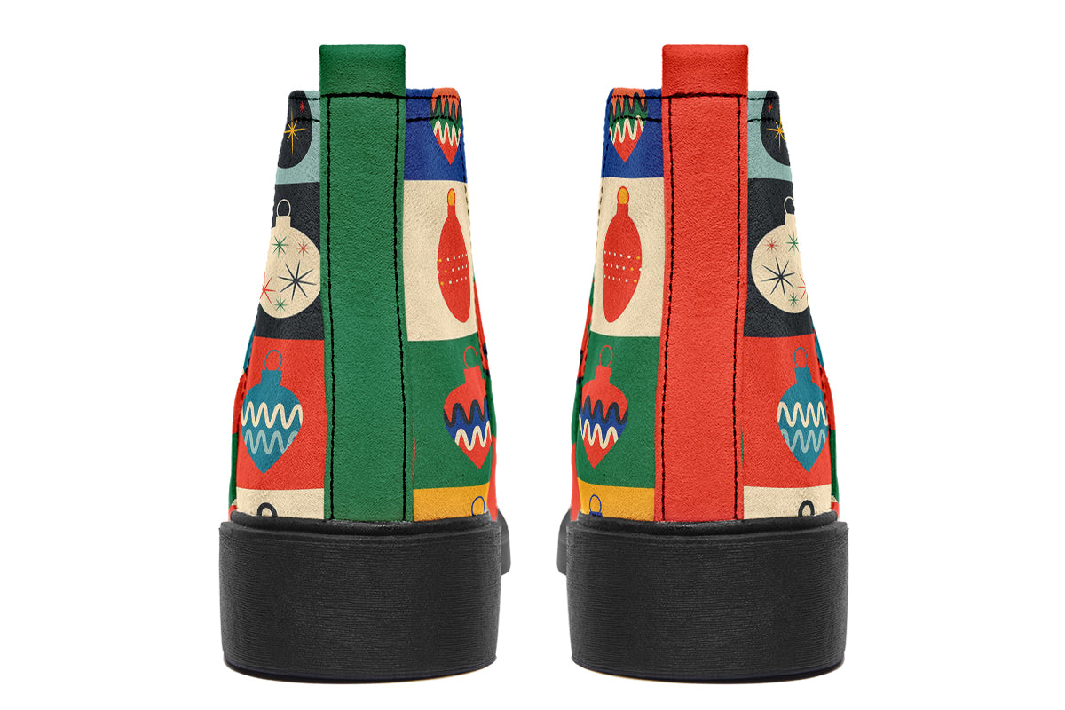 Retro Xmas Baubles Ankle Boots Offbeat Sweetie