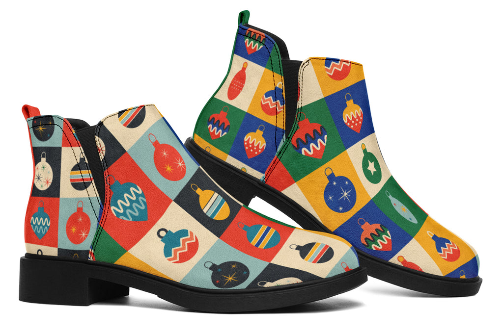 Retro Xmas Baubles Ankle Boots Offbeat Sweetie