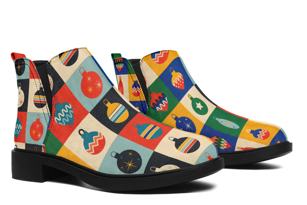 Retro Xmas Baubles Ankle Boots Offbeat Sweetie