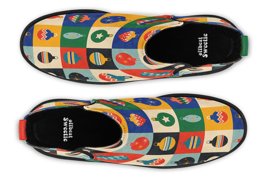 Retro Xmas Baubles Ankle Boots Offbeat Sweetie