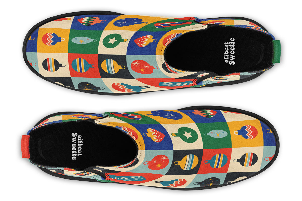 Retro Xmas Baubles Ankle Boots Offbeat Sweetie