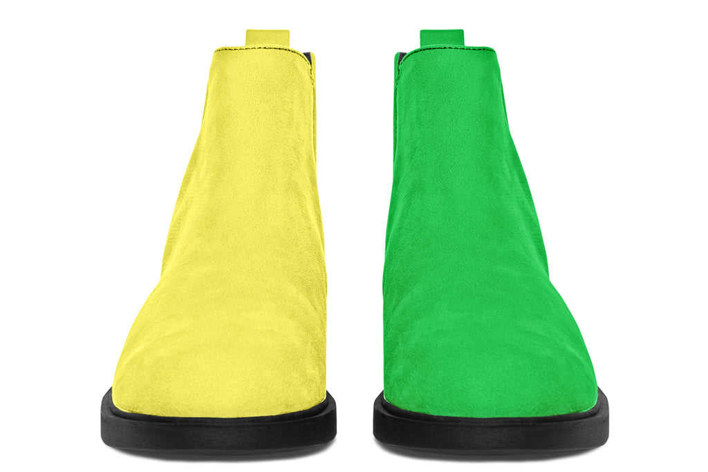 Yellow And Green Mismatch Ankle Boots Offbeat Sweetie