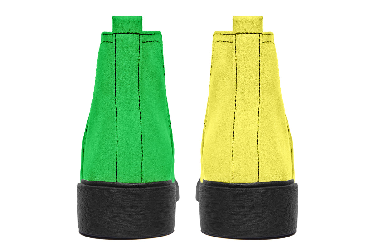 Yellow And Green Mismatch Ankle Boots Offbeat Sweetie