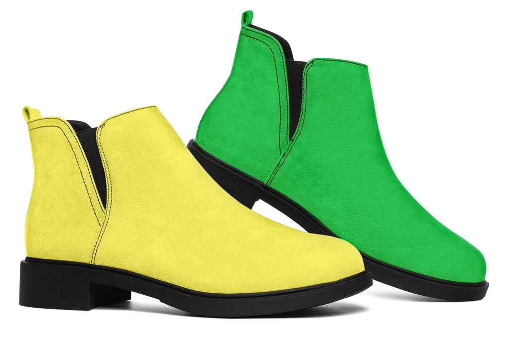 Yellow And Green Mismatch Ankle Boots Offbeat Sweetie