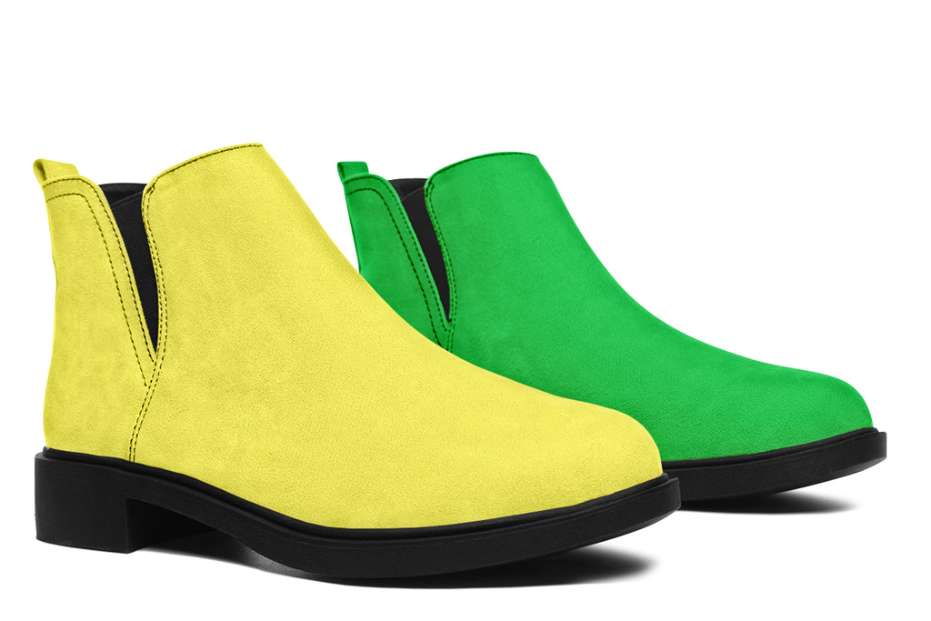 Yellow And Green Mismatch Ankle Boots Offbeat Sweetie