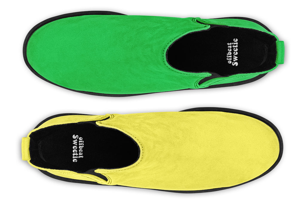 Yellow And Green Mismatch Ankle Boots Offbeat Sweetie