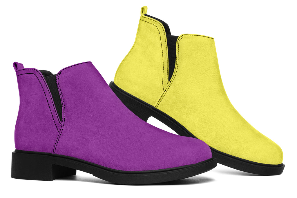 Yellow And Purple Mismatch Ankle Boots Offbeat Sweetie