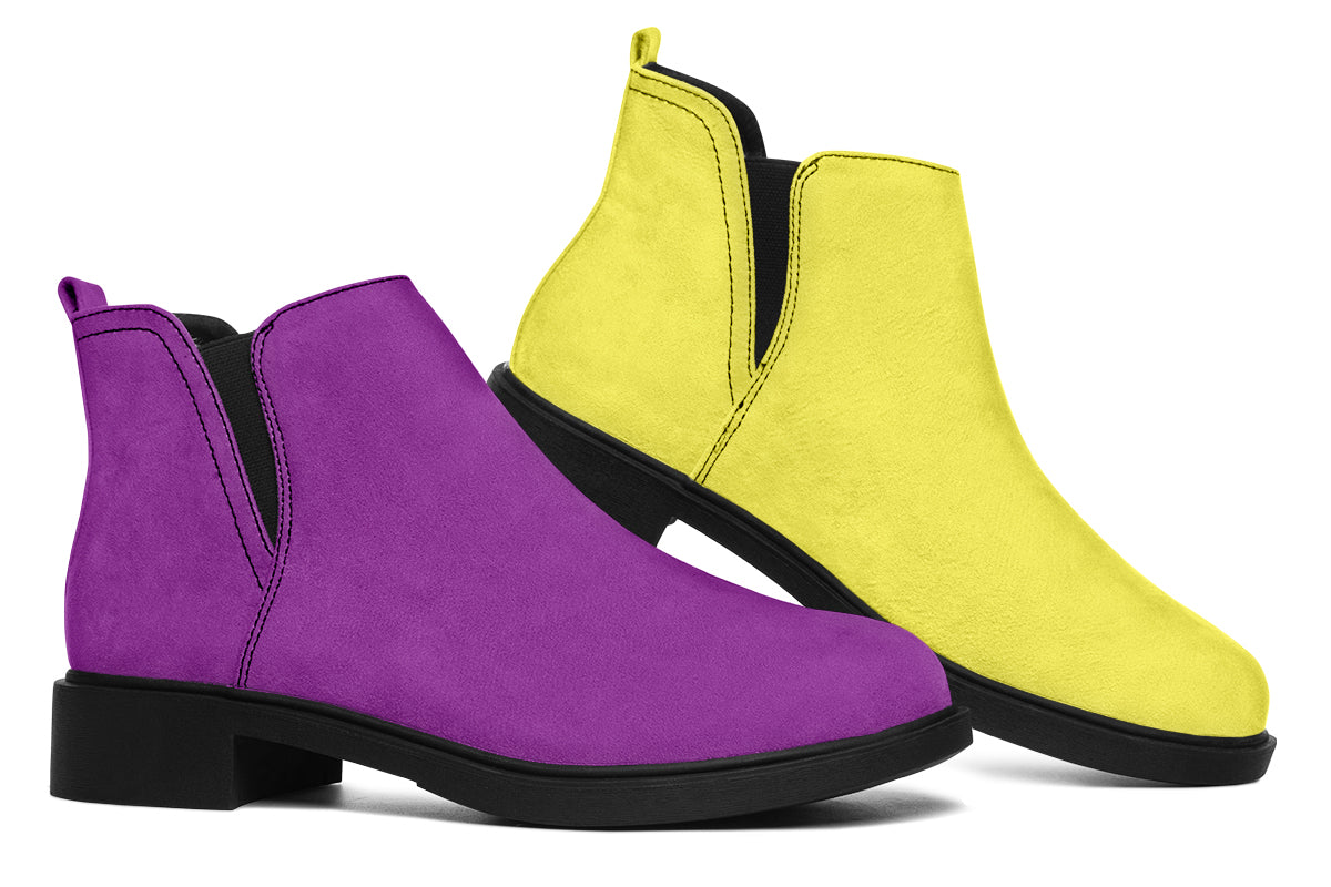 Yellow And Purple Mismatch Ankle Boots Offbeat Sweetie
