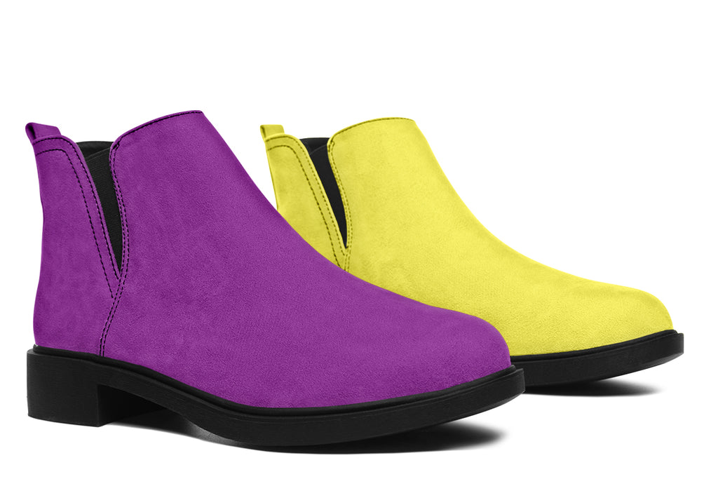 Yellow And Purple Mismatch Ankle Boots Offbeat Sweetie