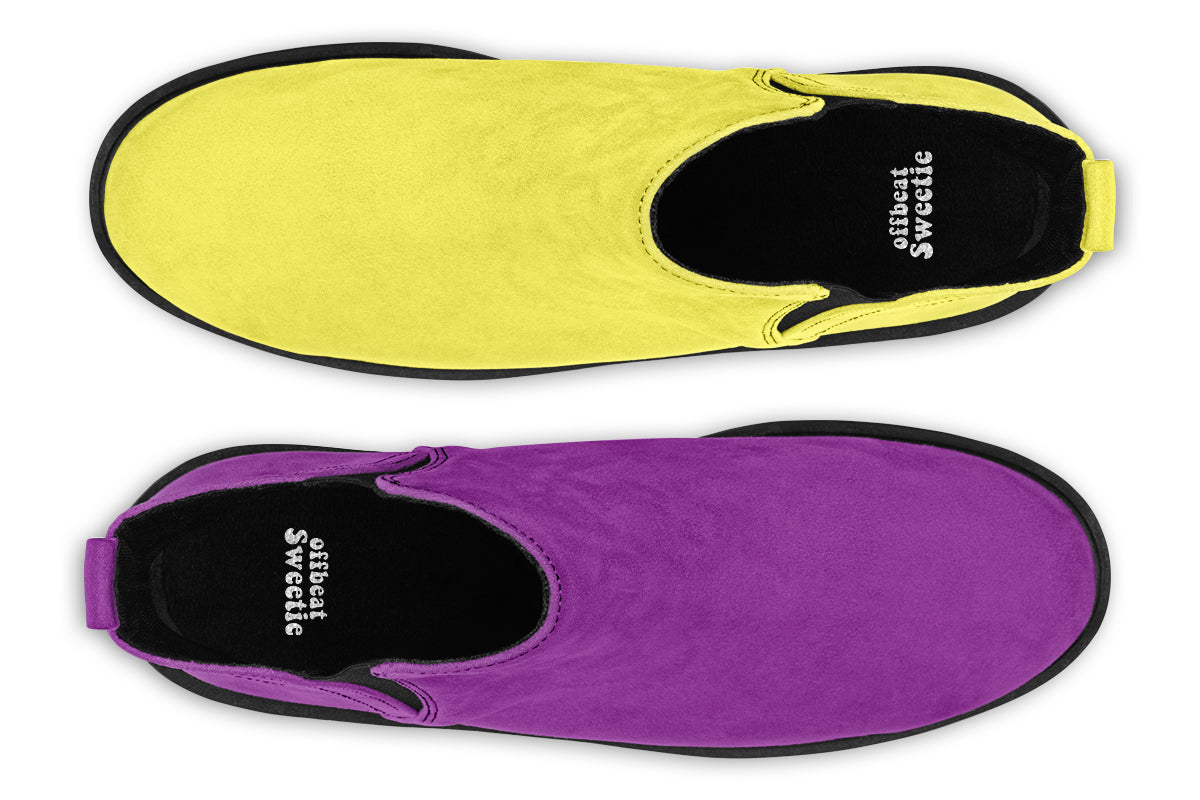 Yellow And Purple Mismatch Ankle Boots Offbeat Sweetie