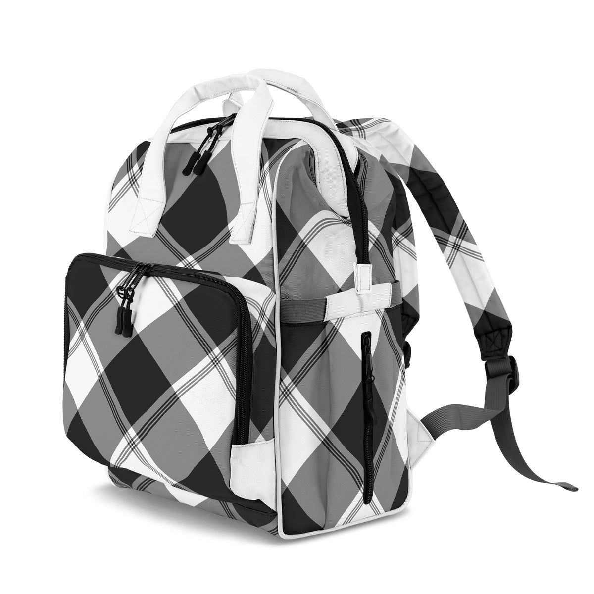 Black And White Plaid Backpack