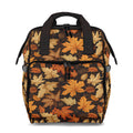 Backpack with autumn leaf pattern on a brown background