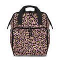 Backpack with pink background and gold leopard print pattern