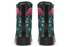 Dark green boots with an Australian floral design
