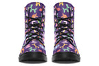 Boots featuring a deep purple background and different coloured ballon animals
