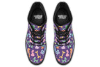 Boots featuring a deep purple background and different coloured ballon animals