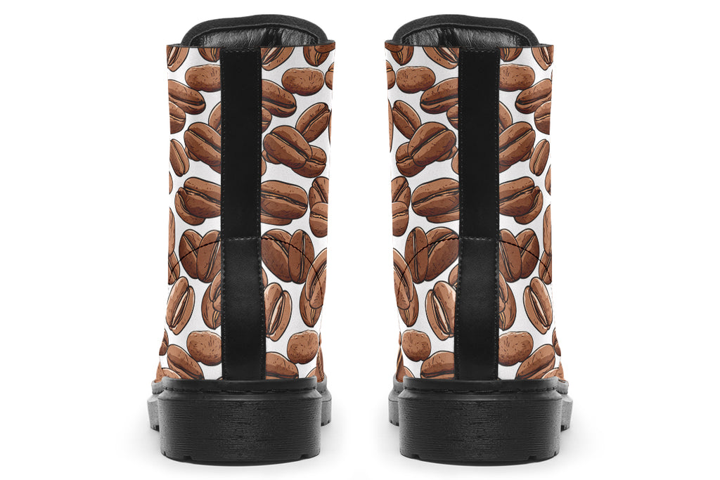 Design features a coffee bean pattern on a white background
