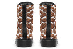 Design features a coffee bean pattern on a white background