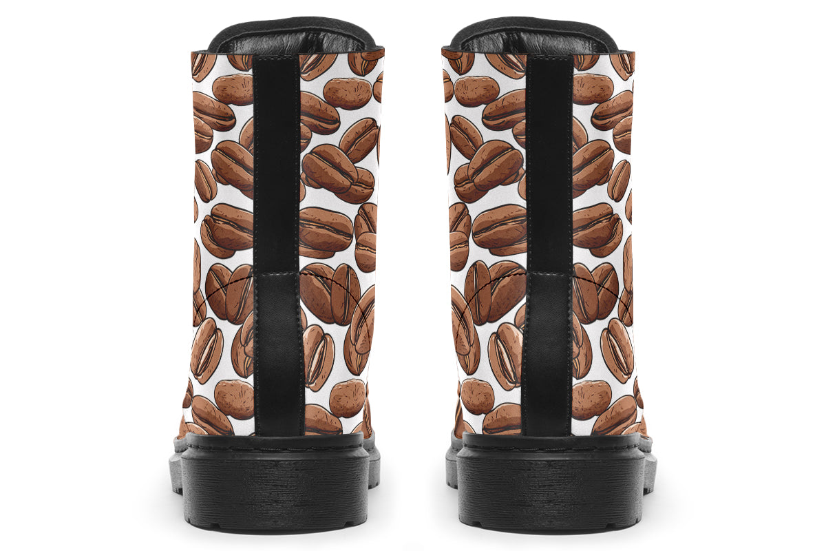 Design features a coffee bean pattern on a white background