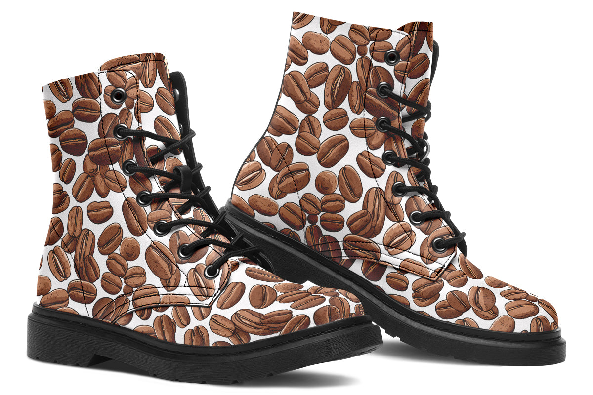 Design features a coffee bean pattern on a white background