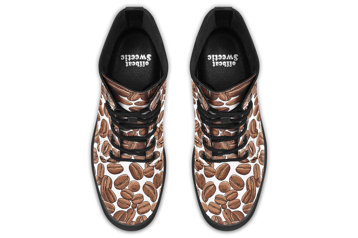 Design features a coffee bean pattern on a white background