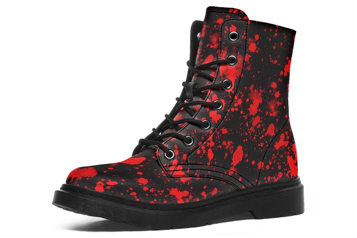 Black boots with red splatter pattern