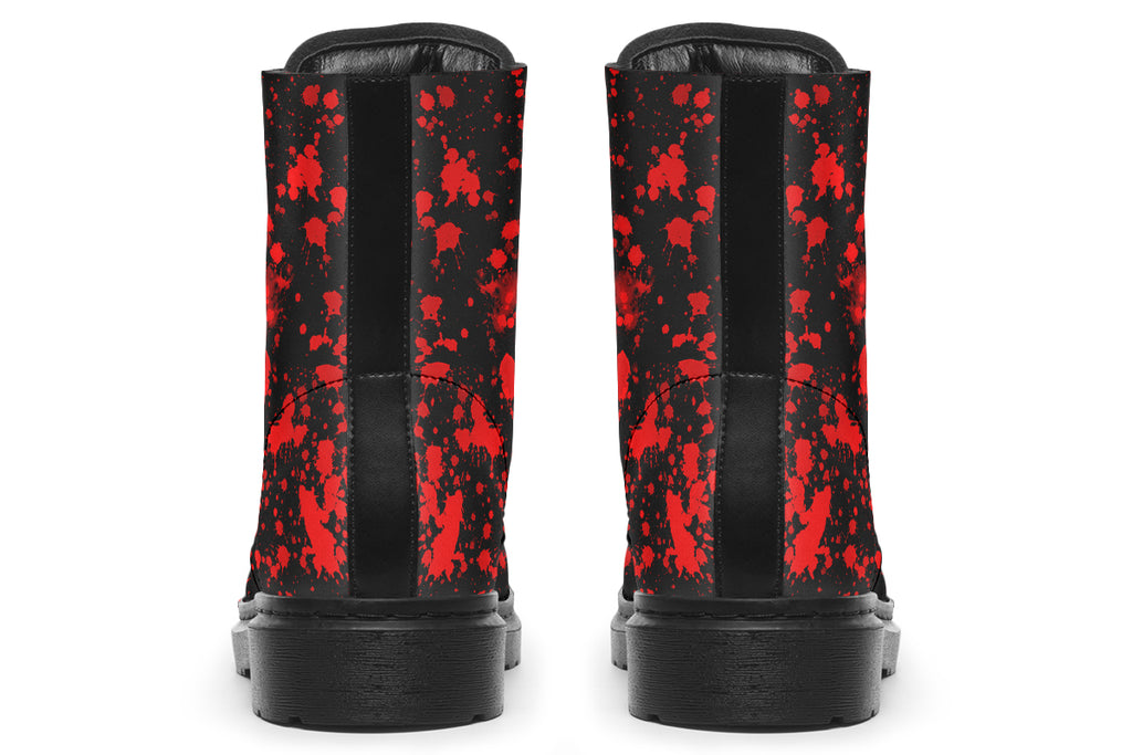 Black boots with red splatter pattern