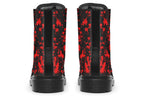 Black boots with red splatter pattern