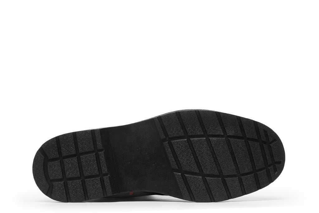 Black boots with red splatter pattern