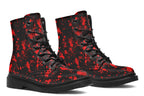 Black boots with red splatter pattern