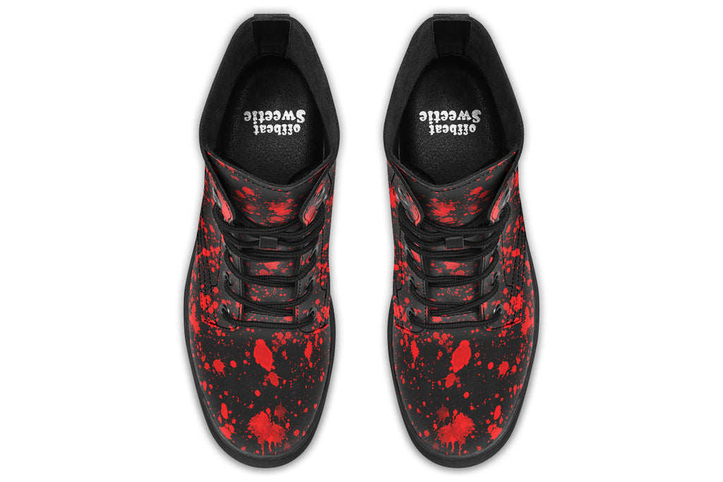 Black boots with red splatter pattern