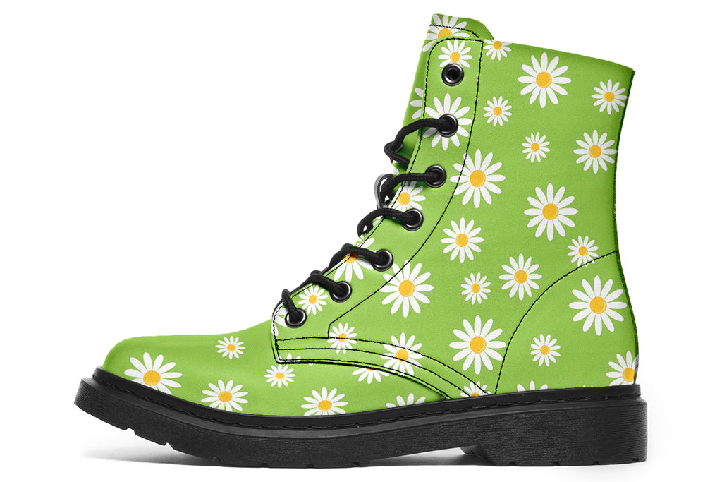 Light green boots with a white daisy pattern