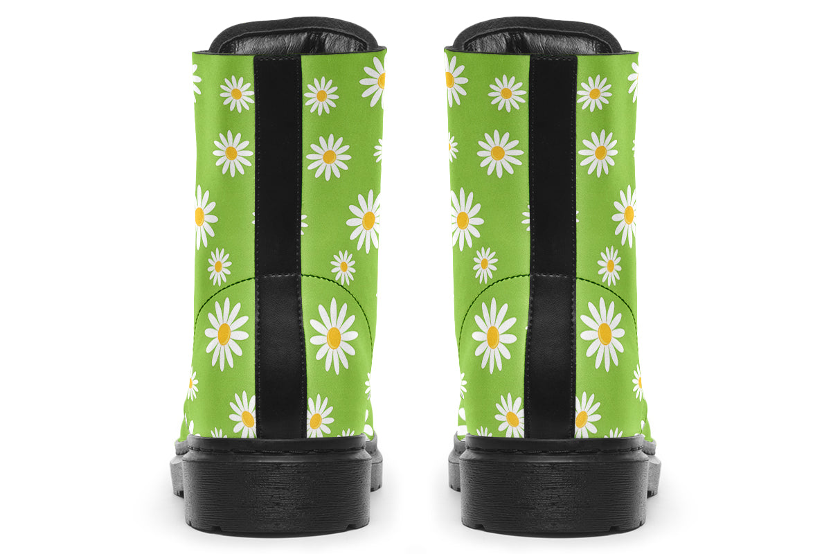 Light green boots with a white daisy pattern