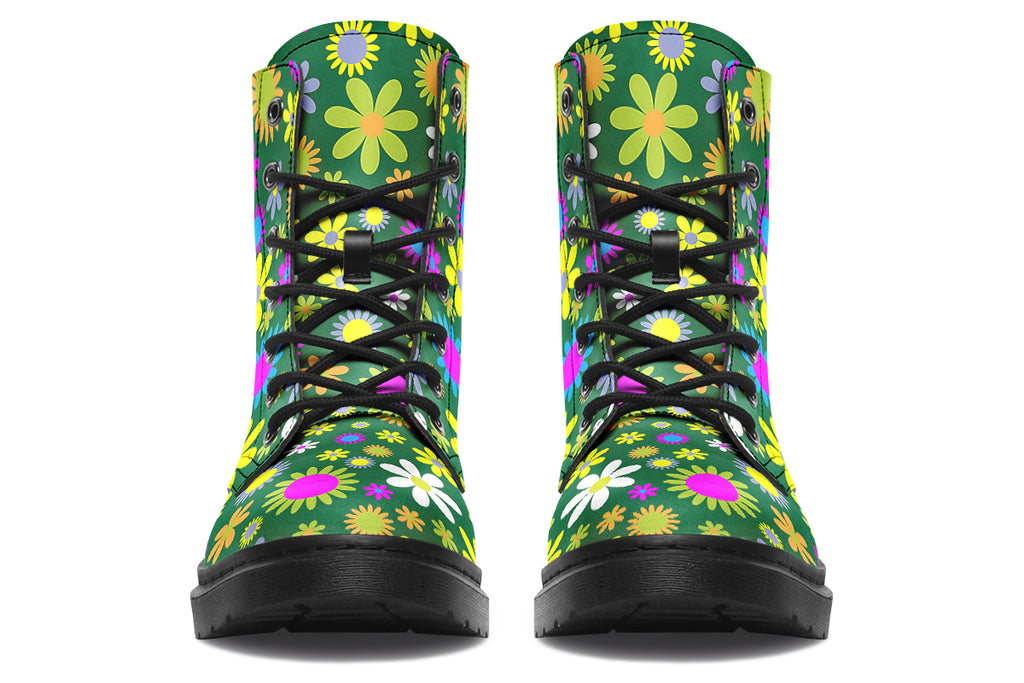 Boots with a green retro floral design