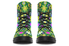Boots with a green retro floral design