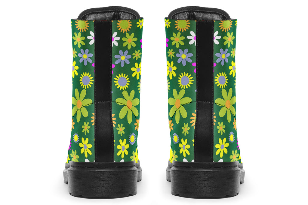 Boots with a green retro floral design