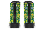 Boots with a green retro floral design