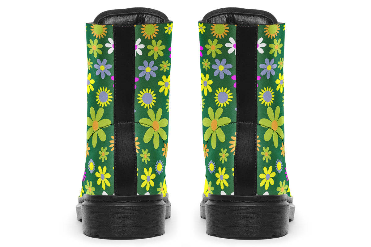 Boots with a green retro floral design