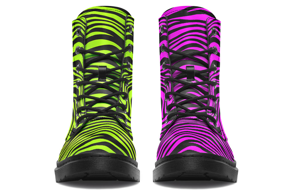 Green and Fuchsia Mismatched Neon Zebra Boots