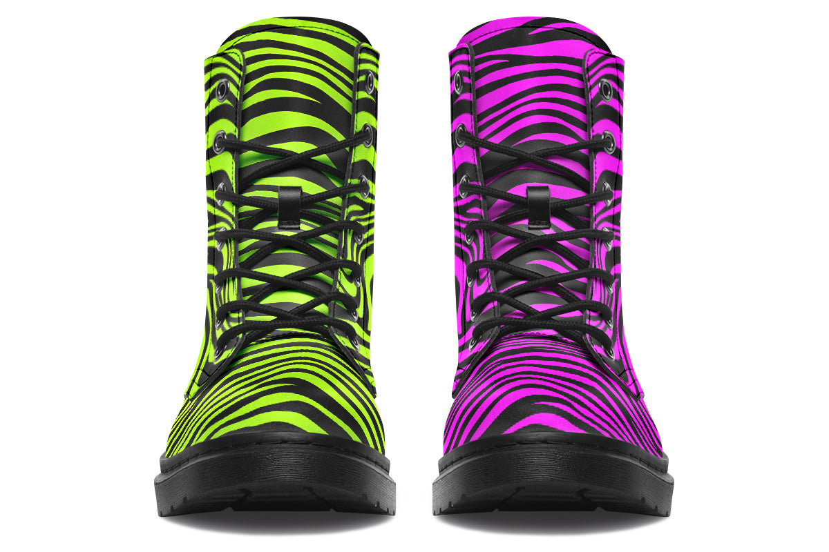 Green and Fuchsia Mismatched Neon Zebra Boots