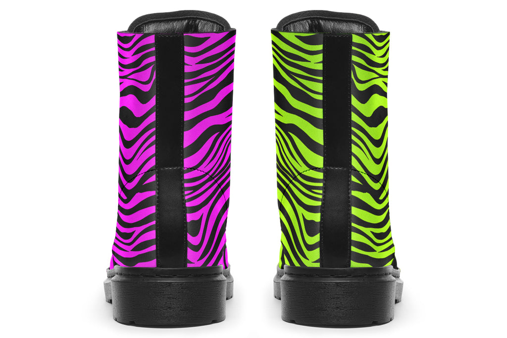 Green and Fuchsia Mismatched Neon Zebra Boots