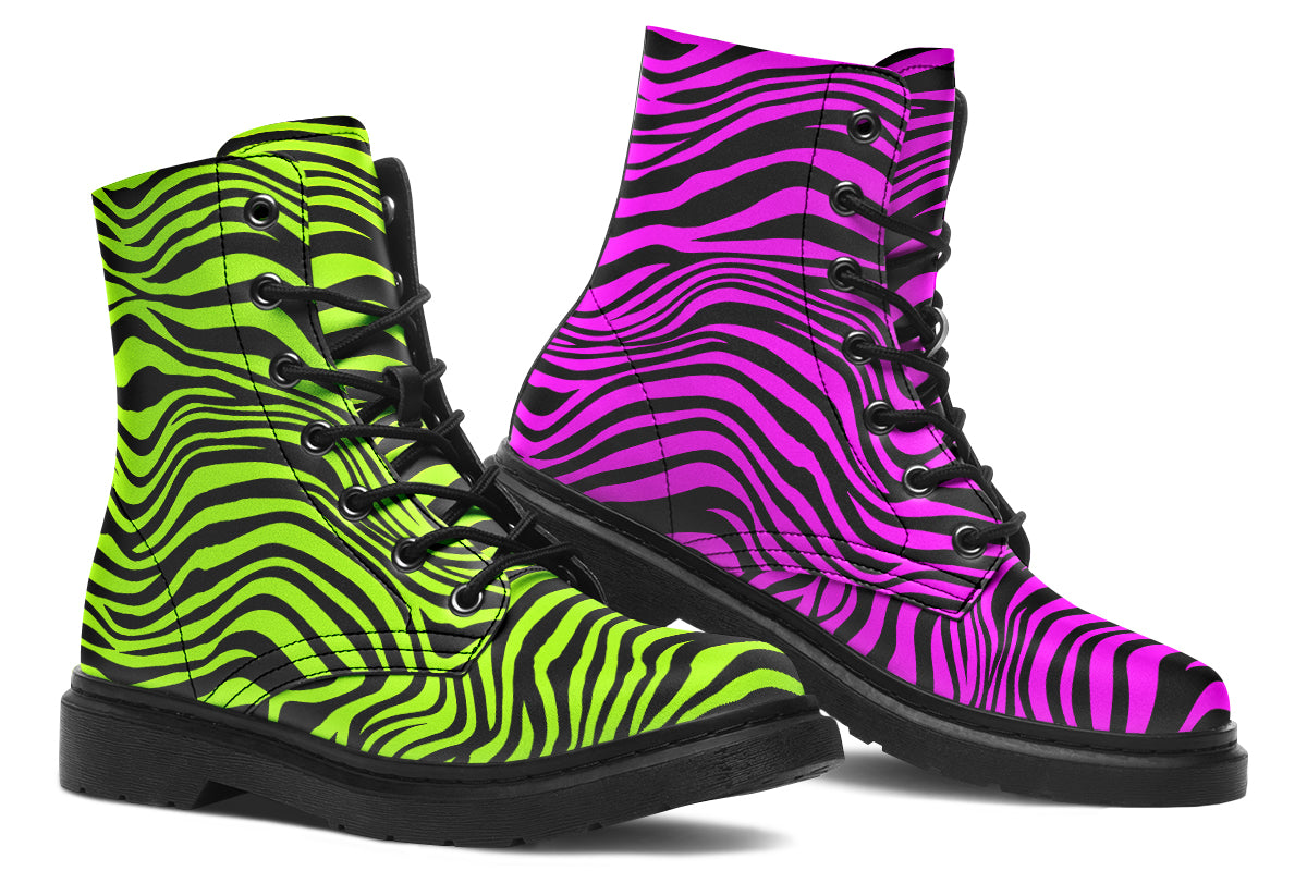 Green and Fuchsia Mismatched Neon Zebra Boots