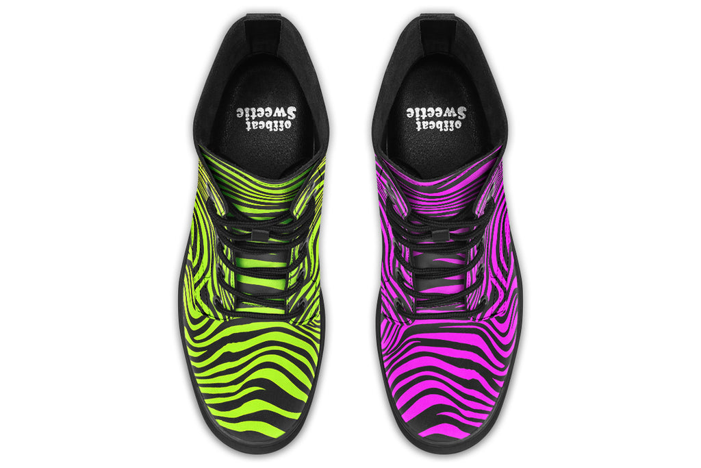 Green and Fuchsia Mismatched Neon Zebra Boots