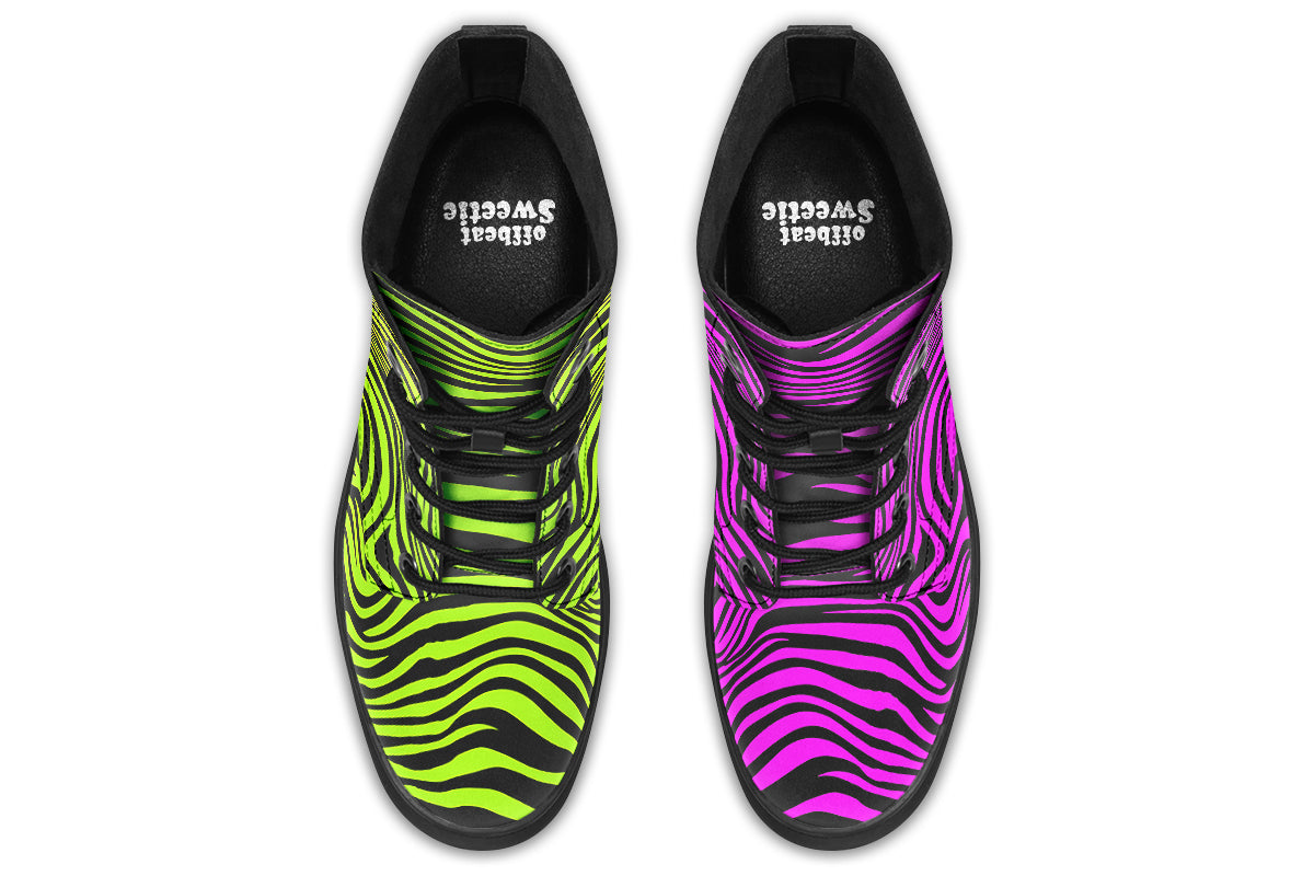 Green and Fuchsia Mismatched Neon Zebra Boots