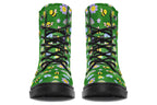 Cute bees and rainbows design on a green background.