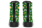 Cute bees and rainbows design on a green background.