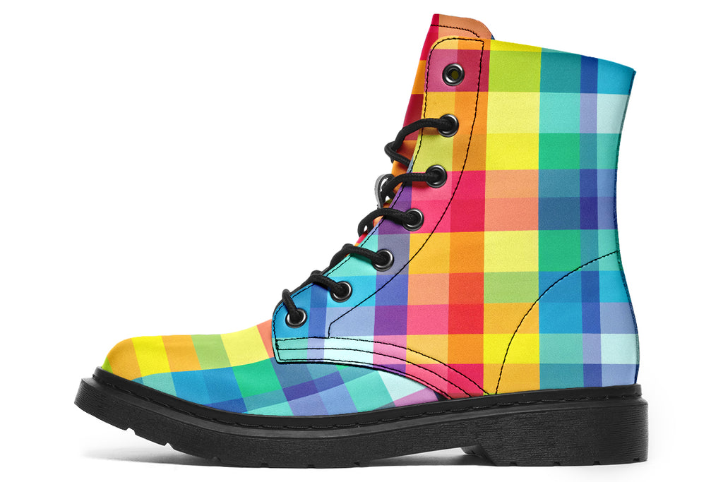 Happy Rainbow Plaid Boots